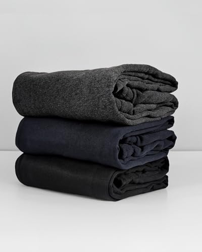 3 Pack Mens Black Fleece Sweatpants, Baggy Open Bottom Loose Sweat Pants for Men with Pockets Lounge Workout Athletic Gym Drawstring Work Men's Straight Wide Leg Joggers Elastic Waist Navy Blue Grey L