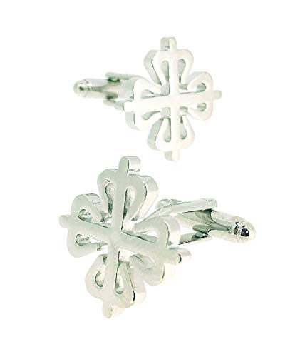 Gemelolandia | Gemelos para Camisa Cruz de la Orden de Alcántara Plateado Gemelos Originales Para Camisas | Para Hombres y Niños | Regalos Para Bodas, Comuniones, Bautizos y Otros Eventos