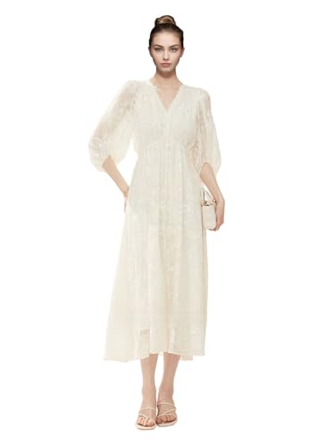 Robe en soie blanche HangErFeng 2921 coupe trapèze flatteuse contre la chaleur