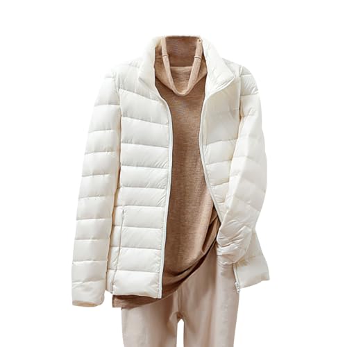 Plumifero Ultraligero Mujer Chaqueta Acolchada Mujer Plumon Mujer Plumas Ligeros Mujer Cazadora Plumas Mujer Anorak Plumas Mujer Plumifero Corto Mujer Plumas Señora Plumas Mujer Blanco L