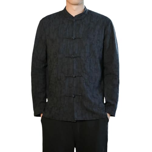 Chemise jacquard homme coton lin avec bouton grenouille rétro