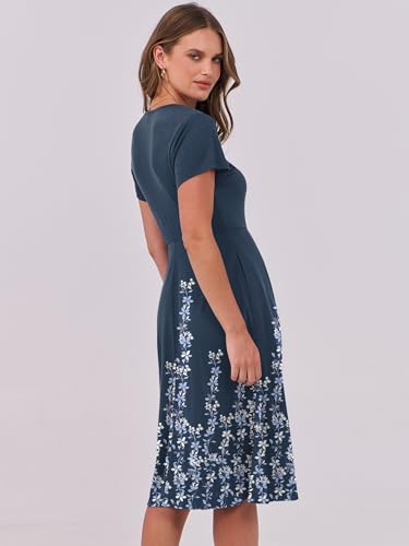 Image of ANRABESS Women Summer Dress Casual Short Sleeve V Neck A-Line Knee Length Pleated Flowy 2026 Fashion Midi Dresses with Pocket