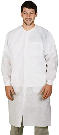 EZGOODZ Disposable Lab Coats. Pack of 10 White SPP 45 GSM Work Go...