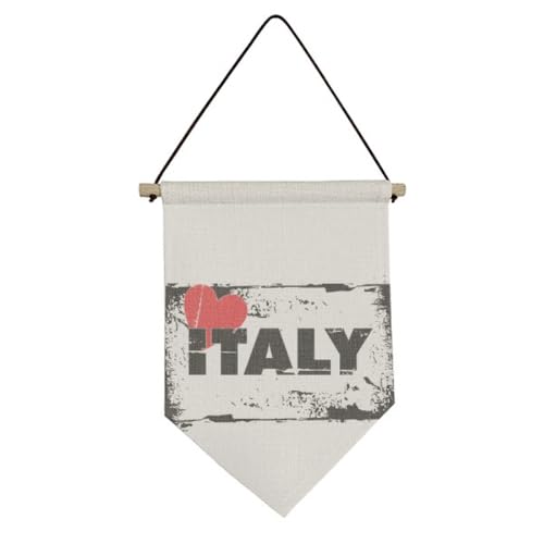 Bandiera rettangolare in tela con scritta "I Love Italy" e scritta "Love Italy" (lingua italiana non garantita)