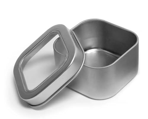 SKS Bottle & Packaging, Inc. 48 Count 4 Ounce Square Metal Tins with Clear View Tops by SKS Bottle and Packaging, Small Tins with Lids, Ideal for Candy, Spices, Mints, Home Organization
