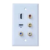 BOPLAT Single Gang HDMI Ethernet Coax RCA Wall Plate - 3 RCA +1 Port HDMI + 1 CAT6 Jack and 1 Port...