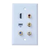 BOPLAT Single Gang HDMI RCA Ethernet Coax Audio Wall Plate - 3 RCA +1 Port HDMI + 1 CAT6 Jack and 1...