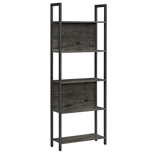 Vasagle 5-Tier Bookshelf, Storage Rack Shelf, Bookcase With Steel Frame, For Living Room, Entryway, Hallway, Office, Charcoal Gray + Black #TOP26