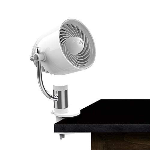 Vornado Pivot Clip Personal Air Circulator, 3-Speed, Portable Desk Fan with Multi-Surface Clip, 360-Degree Adjustable Axis, 9 in Tall, 4 in Diameter, Whisper Quiet, Ice White by Vornado - Used condition - US$21.99