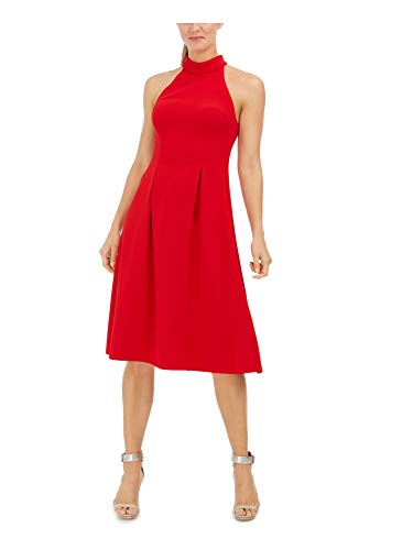 Calvin Klein Mock Halter Neck Midi Dress Red 6