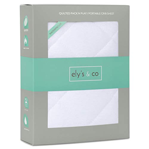 Image of Ely's & Co. Patent Pending Waterproof Cotton Quilted Pack n Play Sheet | Mini Crib Sheet | All in one Mattress Pad Cover and Cozy Sheet, White