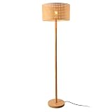 lux.pro Rochdale lampa stojąca E27 z przełącznikiem nożnym, lampa stojąca do salonu, sypialni, z drewna i rattanu, nastrojowe światło, żółto-brązowa