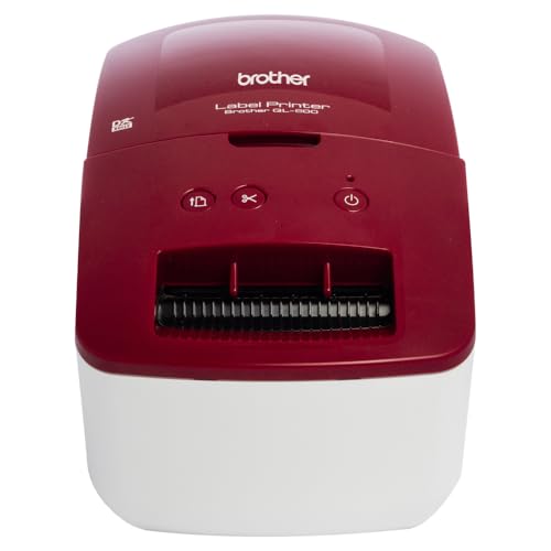 Brother QL-600R Label Maker, USB 2.0, Address Label Printer, Desktop, Up to 62mm Wide Labels, UK Plug