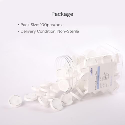 Image of 100 Pack PP Syringe Filter Lab Filters 0.2μm Pore Size 13mm Diameter Hydrophobic Filtration Non-sterile White