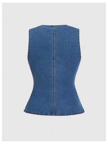 MakeMeChic Women's Denim Vest Top Summer Button Down Sleeveless Jean Jacket Crew Neck Waistcoat2