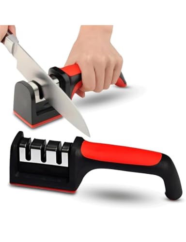 Image of Manual 3 Stage Knife Sharpener for Kitchen, Knife Sharpener Rod, Knives Sharpening Tool for Steel Knives (Pack of 1)