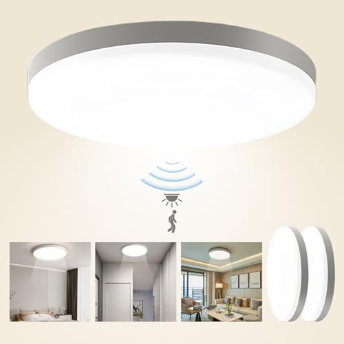 Plafón LED Techo Con Sensor De Movimiento 20 W, 2 Piezas Plafon Con Sensor De Movimiento 22 CM, Plafón LED Techo Con Sensor Movimiento, Luz Sensor Movimiento Para Pasillo, Escalera, Paso