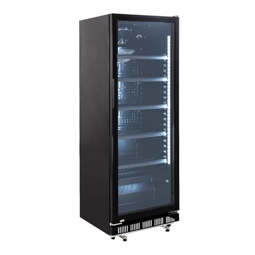 GastroHero Getränkekühlschrank GKS-360 I 360 L Getränkekühlschrank mit Glastür & LED I Flaschenkühlschrank abschließbar I Bierkühlschrank 0 bis +8 °C