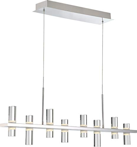 Eurofase 33723-013 Netto Acrylic & Metal Cylinder Linear LED Chandelier, 8-Light 32 Total Watts, 13"H x 3"W x 42"L, Chrome