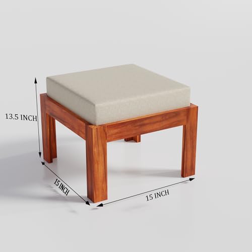 Image of Solid Sheesham Wood Coffee Table with 4 Stool | Square Centre Table with Stool | Center Table with 4 Stools for Living Room | Patio Table with 4 Puffy for Home | Natural Teak, Pre Assembled