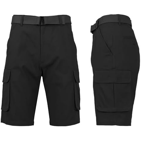 RENEGADE SPORTSWEAR Men's 13" Inseam Twill Belted Cargo Shorts (Black, 36) Cover