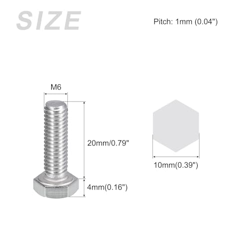 Image of METALLIXITY Hex Bolts (M6-1x20mm) 50Pcs, 304 Stainless Steel Coarse Fully Threaded Hex Head Screw Bolt Machine Screws - for Furniture Repair, Silver