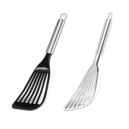 Tenta Tenta Kitchen - Juego de 2 espátulas de pescado ranuradas de acero inoxidable y espátulas de huevo ranuradas de nailon, antiadherentes, resistentes al calor, carne, fritas Cover