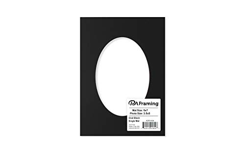 PA Framing, Photo Mat Board, 5 x 7 inches Frame for 3.5 x 5 inches Photo Art Size, Oval - Cream Core/Black