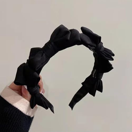 HARGIO カチューシャ リボン レディース ヘアアクセ ヘッドドレス ヘアリボン ブラック レッド 黒 赤 地雷系 量産型 サブカル地雷 韓国 ロリータ ゴシック ゴスロリ 髪飾り 小顔 かわいい おしゃれ 人気 プレゼント (黒色, FREE)