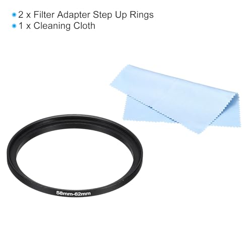 PATIKIL 58mm-62mm Metal Step Up Ring with Cleaning Cloth, 2 Pack Camera Lens Filter Adapter Ring Aluminum Filter Adapter Ring for Camera Lenses Hood, Black - Image 3