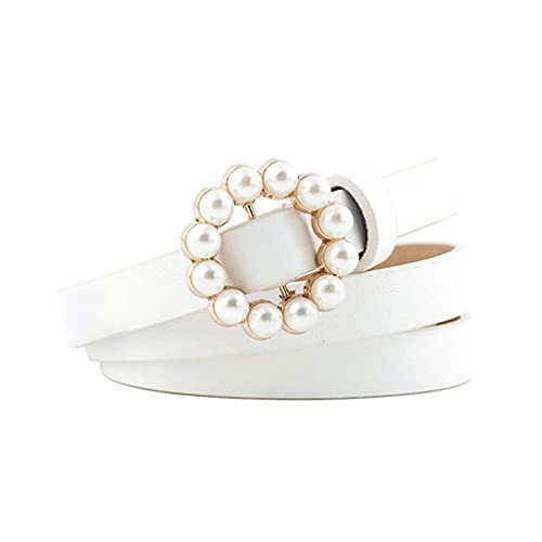 Familyhouse Women Skinny Leather Pearl Buckle Thin Waist Belt for Jeans Dresses Cummerbunds