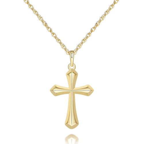 Cross Necklace for Women 14K Gold Necklaces for Women Cross Chain for Womens Sharp Clean Edges with Soft Faceted Cuts Womens Gold Pendant Necklaces