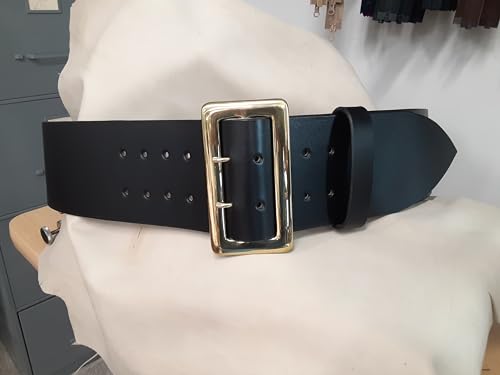 Black Leather Santa Belt with Solid Brass Buckle, 4 in Width2