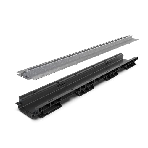 Canaleta de Desagüe VODALAND con Rejilla Ranurada Oculta de Acero Inoxidable - Kit de 3 Metros para Drenaje de Jardín y Aguas Pluviales - Canaletas Galvanizadas para Recoger Agua - Ideal para Terraza