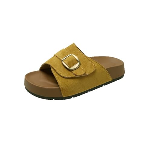No-slip Platform Suede Mule Sandals Women Footbed Leather Casual Fall Shoes with Adjustable Straps and Open Toe Wedges