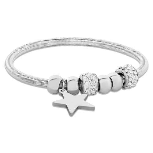 Image of I Jewels Fashion Stylish Silver Plated Adjustable Charm Bracelet with Stone Beads for Women