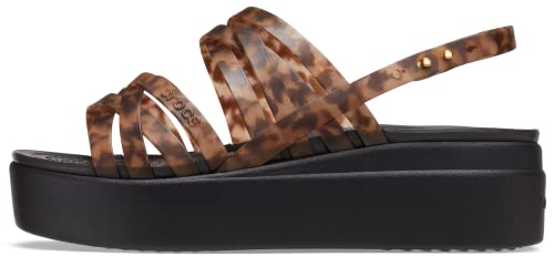 Crocs Women's Brooklyn Low Strappy Wedges Sandal, Mocha/Black Tort, 8