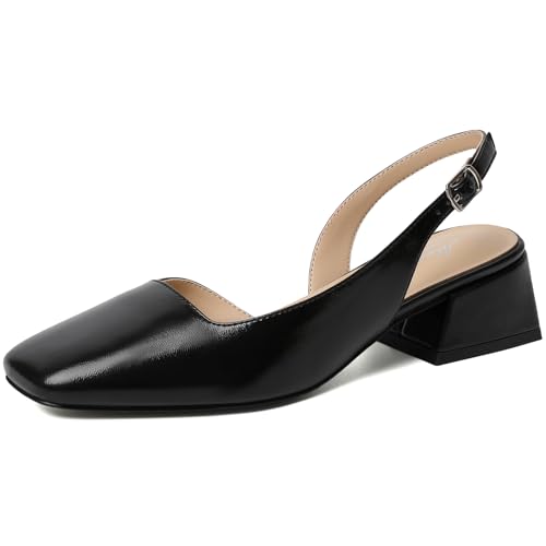 Mostrin Womens Chunky Low Heels D'Orsay Slingback Block Heel Pumps Closed Square Toe Dress Shoes for Work Office Daily Wedding