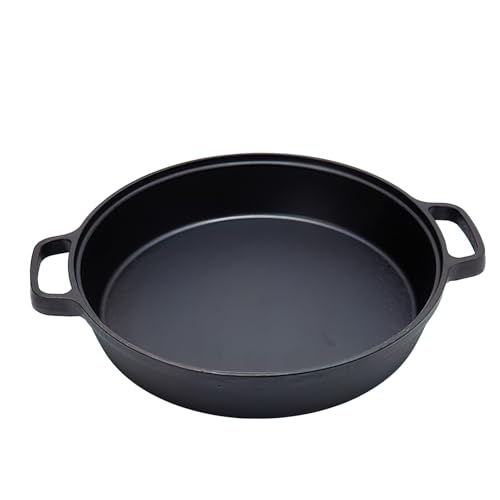 LI-GELISI Deepened flat-bottom cast iron frying pan, double-handle thickened uncoated old-fashioned iron pot, pancake and steak frying household multi-purpose large iron pot (25 inch) by LI-GELISI - Used condition - US$293.03