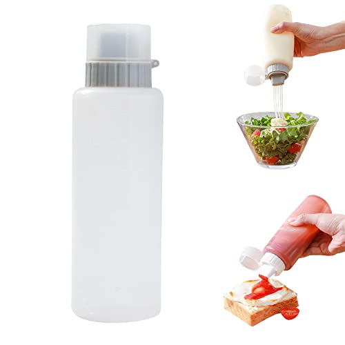5-Hole Squeeze Bottle for Sauces, Plastic Sauce Bottle with Lid and Graduations, Home Kitchen Condiment Squeeze Bottle for Ketchup, Salad, BBQ Sauce, Oil, Syrup, Condiments