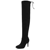 LIURUIJIA Women's Over The Knee Thigh High Boots Pointed Toe Stretch Fashion Sexy Stiletto High Heel Velvet Fall Boots Black Suede 39 US 8