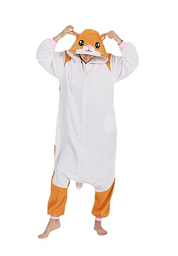 SimZoo Tier-Einteiler-Pyjama für Erwachsene, Herren und Damen, Unisex-Hauskleidung Einteilige Cosplay-Kostüm, Nachtwäsche Hamster S