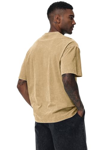 Image of Men's Oversized Cotton T-Shirts Loose Fit Vintage Washed Tee Unisex Short Sleeve Casual Shirts Tops