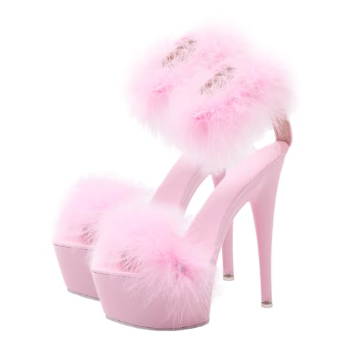 Sandales à talons très hauts imperméables : sandales à plumes pour femmes chic