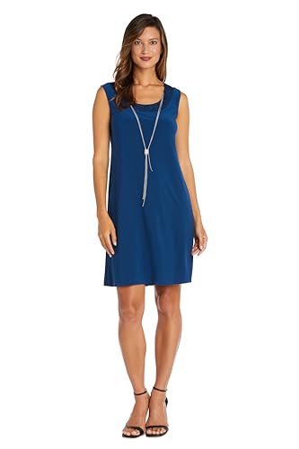 Image of R&M Richards Women's Elegant 2-Piece Shift Dress with Pleated Shimmer Duster Jacket for Mother of the Bride, Cocktail Attire