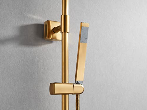 Fennocasa Polaris Lux Rain Shower System- 10" Square Shower Head, Rain Shower Head With Handheld Spray Shower Combo, Slide Bar & Vertical Extension Pipe, Hand Held Shower Head (2.5 Gpm Brushed Gold) #TOP3