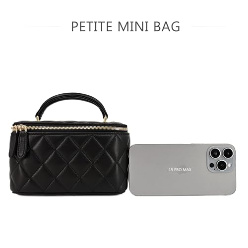 Image of M-ioi-M Small Genuine Leather Purse Quilted Crossbody Bag for Women, Mini Top-Handle Shoulder Handbag w /Gold Chain Strap