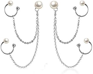 SLUYNZ 925 Sterling Silver Double Cuff Earrings Chain for Women Girls Stud Earrings Cartilage Earrings Pearl Earrings