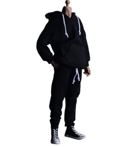 1/12 Scale Male Clothes,Men's Hoodie Pants Trousers Clothing For 6Inch Male Action Figure Body Doll (Black Color) #TOP22