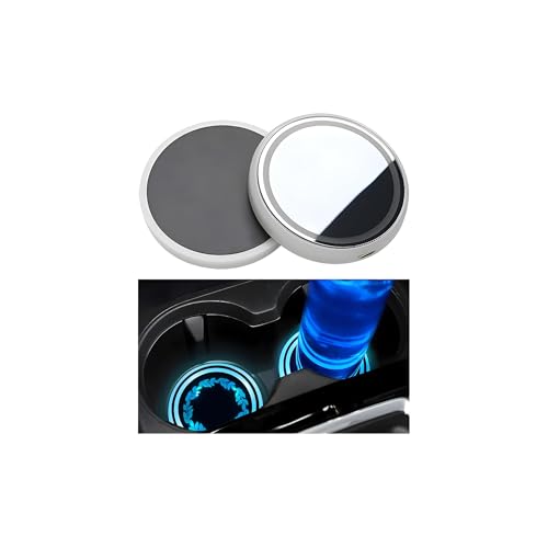 FALVFUN 2PCS Car LED Cup Holder Coaster Light, 7 Color-Changing USB Rechargeable Vehicle Cup Holder Pad with Light Sensor, Auto Interior Luminescent Atmosphere Lamp Drink Mat, Universal Fit (Wreath)